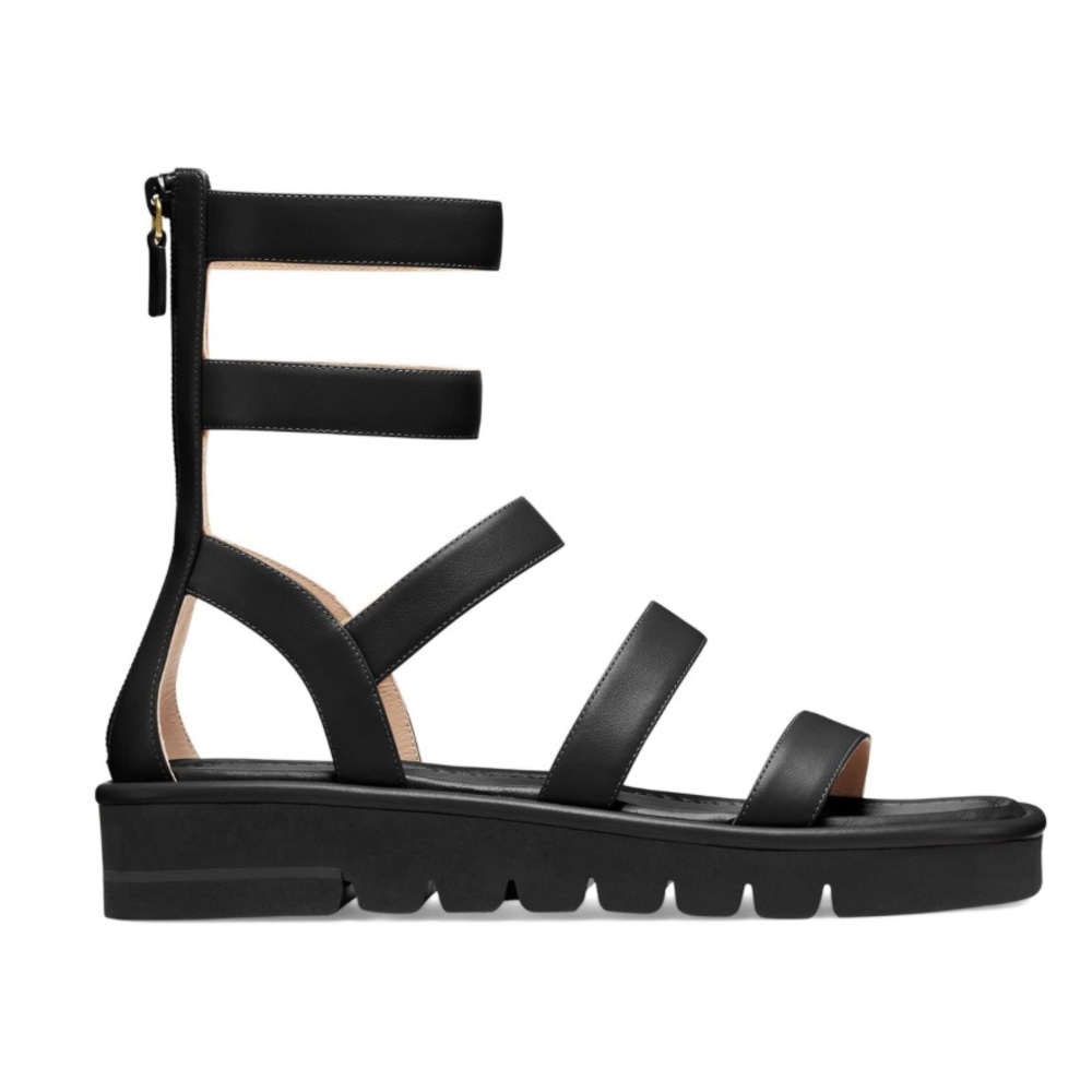 Stuart Weitzman Black Strappy Gladiator Zip-Back Sandals